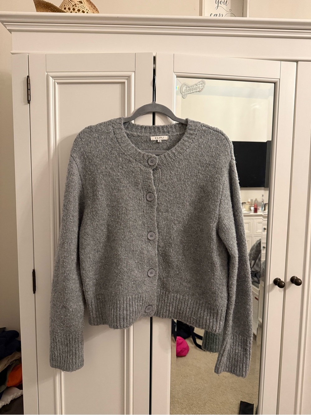 Z Supply Gray Button-Up Cropped Knit Cardigan